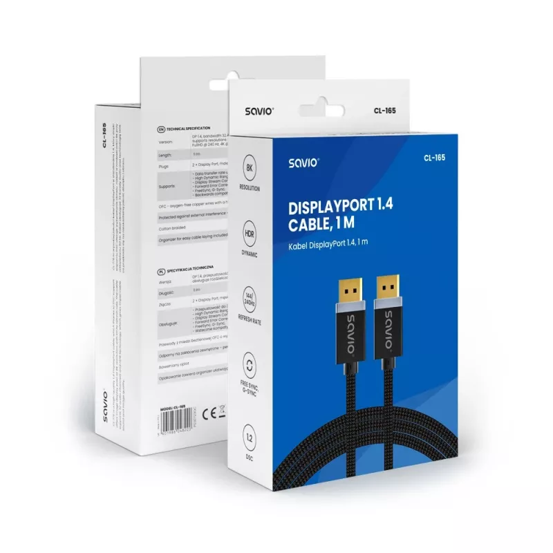 DisplayPort-kabel Savio CL-165 1 m zwart