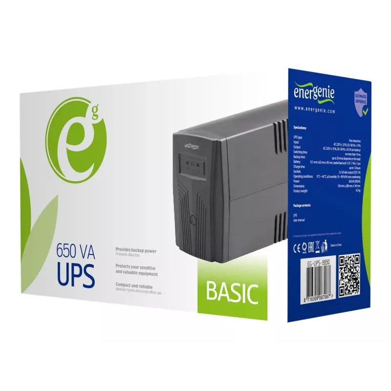 Gembird EG-UPS-B650 onderbrekingsvrije stroomvoorziening (UPS) line-interactive 0,65 kVA 390 W