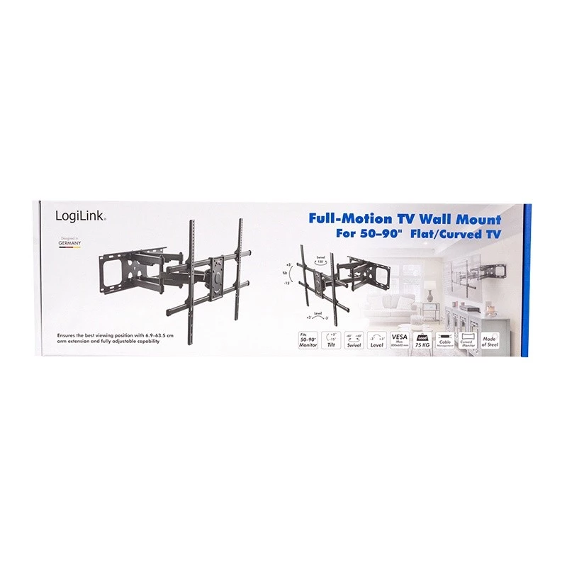 LogiLink tv-muurbeugel 50–90 inch kantel- en draaibaar tot 75 kg