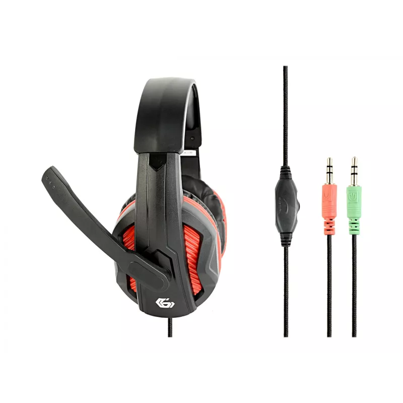 Bekabelde gaming-headset GEMBIRD GHS-03 — 20–20000 Hz, 2 m kabel, 250 g, zwart/rood