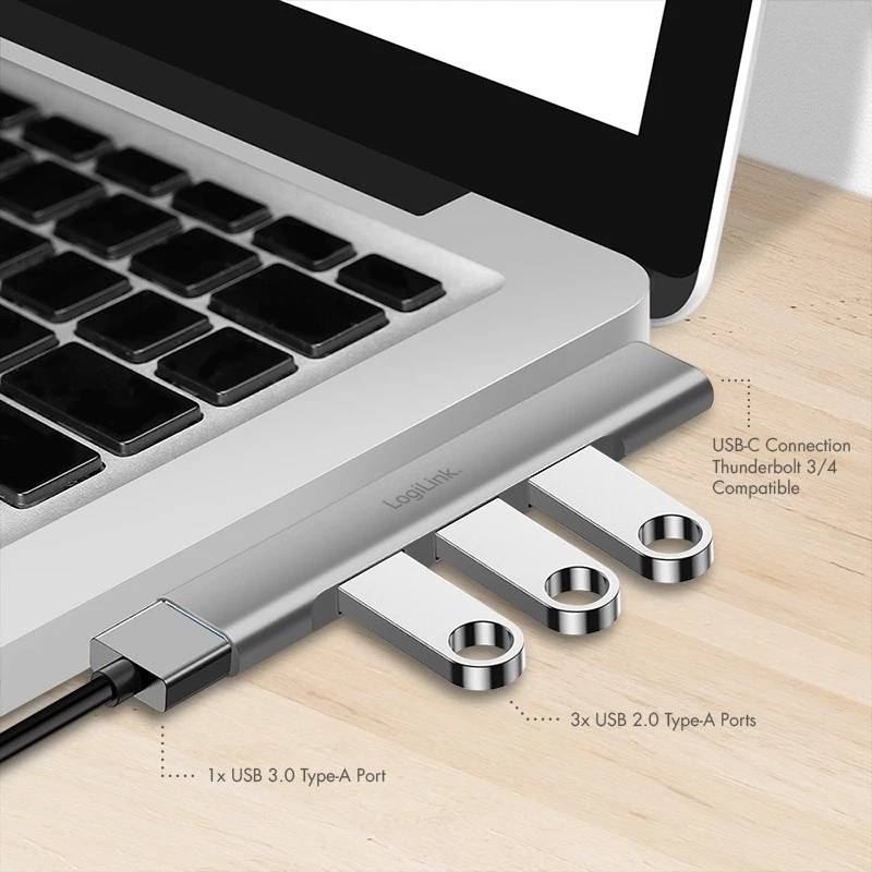LogiLink USB 3.2 Gen1 hub 4-poorts USB-C 1x USB3.0 AF 3x USB2.0 AF UA0437
