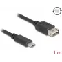 USB 2.0 kabel DELOCK 81536 — USB-C naar USB-A, 1 m, zwart, vergulde contacten