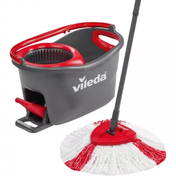 Wismop VILEDA EasyWring & Clean Turbo, rode technopolymeer-emmer, afneembare wasbare microvezeldoek, voor harde vloeren