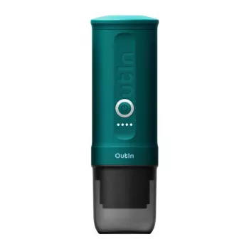 Draagbare espressomachine OUTIN Outin Nano zwart turquoise — 20 bar, koffiepoeder, 7500 mAh accu, 0,67 kg