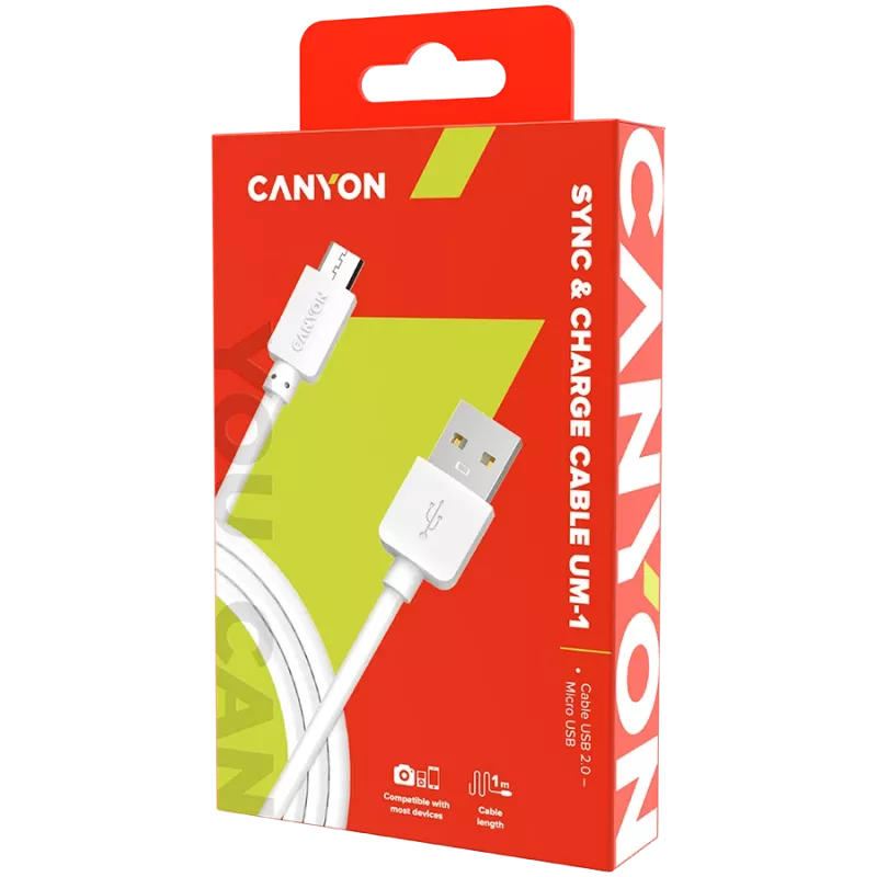 CANYON Kabel UM-1 MicroUSB 5W 1m Wit