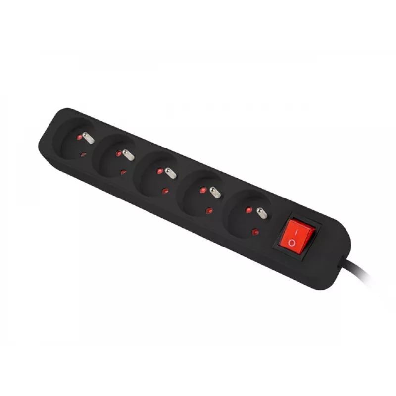 Lanberg PS1-05E-0300-BK stekkerdoos, 5 stopcontacten, 3 m, zwart, met schakelaar