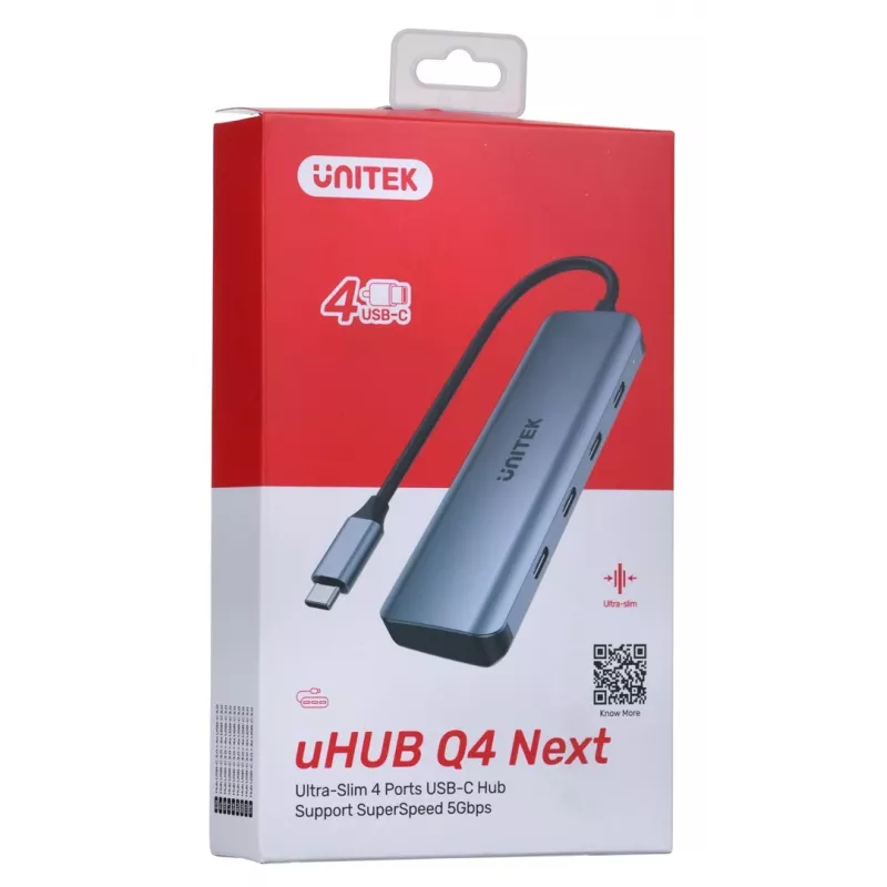 UNITEK uHUB Q4 USB-hub Type-C 5000 Mbit/s grijs