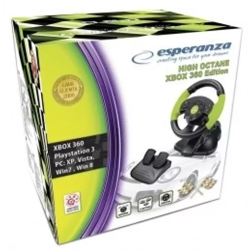 Esperanza EG104 High Octane stuur met pedalen, PC/PS3/Xbox 360, zwart/groen