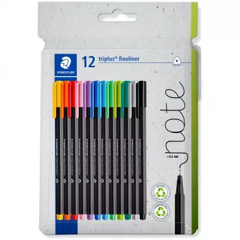 Fineliner Staedtler 334 C12 superfine zwart blauw groen grijs lichtblauw lichtgroen oranje roze rood violet geel 12 stuks