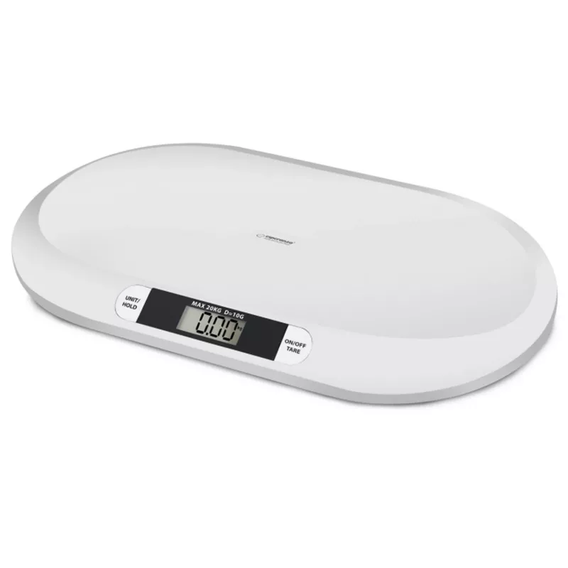 Esperanza EBS019 Bebe elektronische babyweegschaal, 20 kg, nauwkeurigheid 10 g, LCD-display, wit