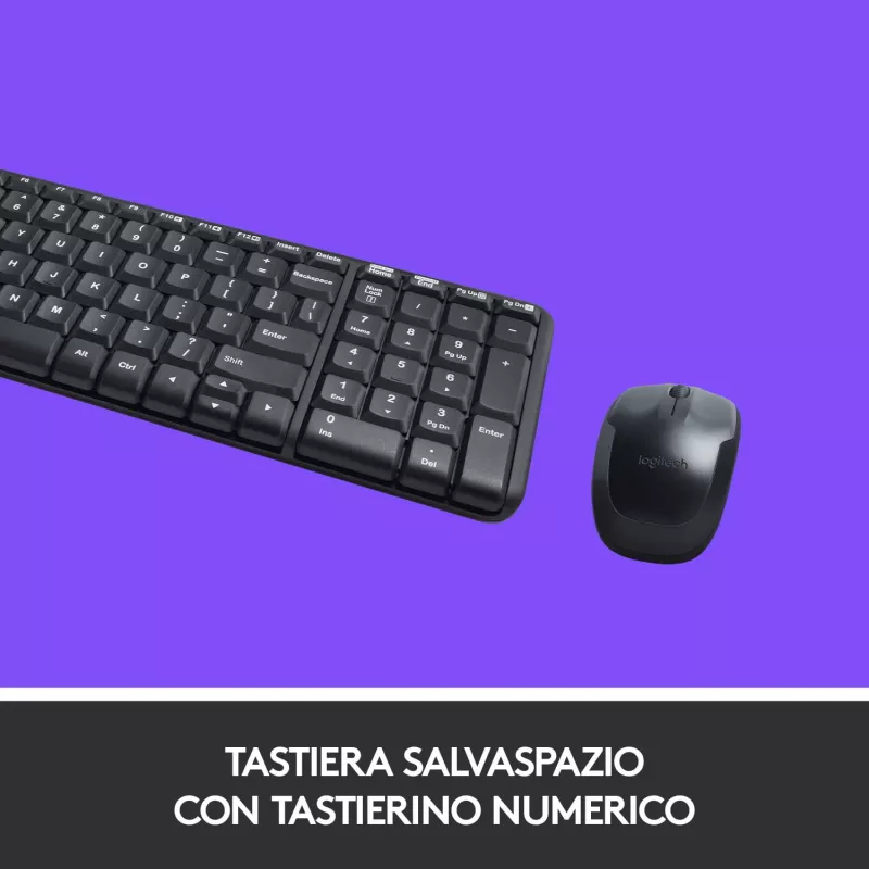 Logitech Wireless Combo MK220 - Toetsenbord-muisset - draadloos - 2,4 GHz - Italiaans - Donkergrijs (920-003721)