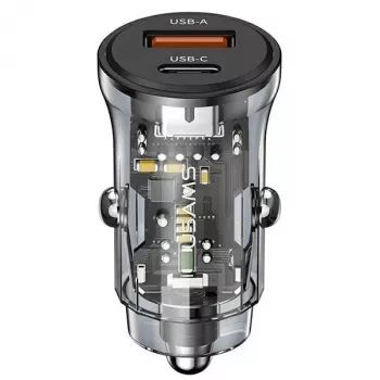 Autolader usams CC164CC01 30W met 1×USB-A en 1×USB-C voor snelladen