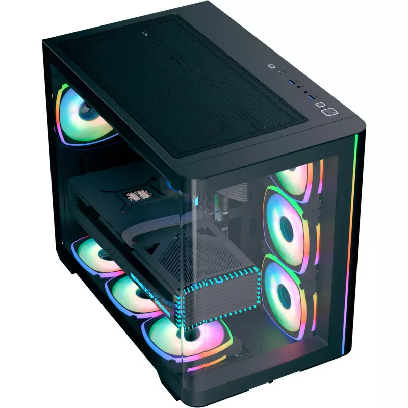 Tower-pc-behuizing AEROCOOL P500C EVO-G-BK-v1 met 2 glazen zijpanelen, zwart