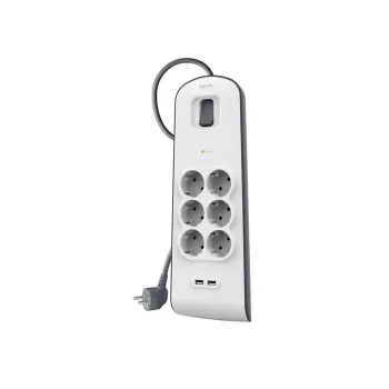 Stekkerdoos Belkin BSV604VF2M-V2 — 6 stopcontacten, 2× USB-A, 2 m snoer