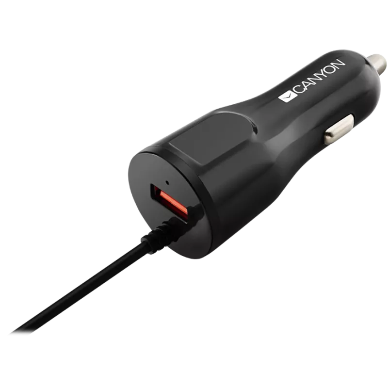 CANYON Autolader C-033 2,4A/USB-A geïntegreerde Lightning-aansluiting Zwart