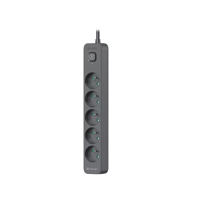 Power Line+ 5m Graphite overspanningsbeveiliging stekkerdoos (5 stopcontacten)