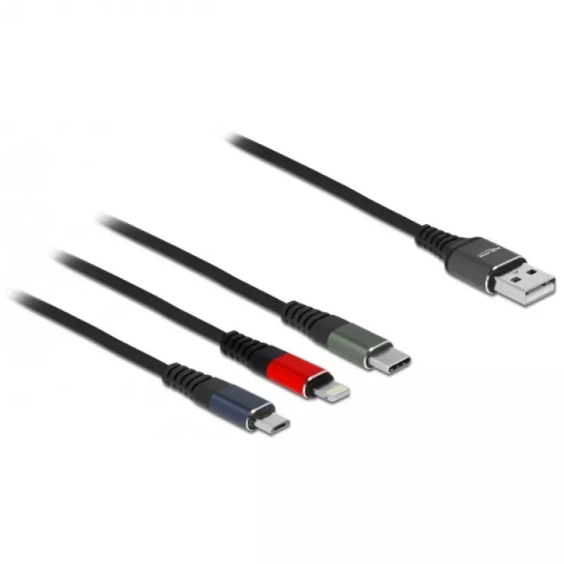 USB-oplaadkabel DeLOCK 3-in-1 Type-A naar Lightning Micro USB USB Type-C 30 cm