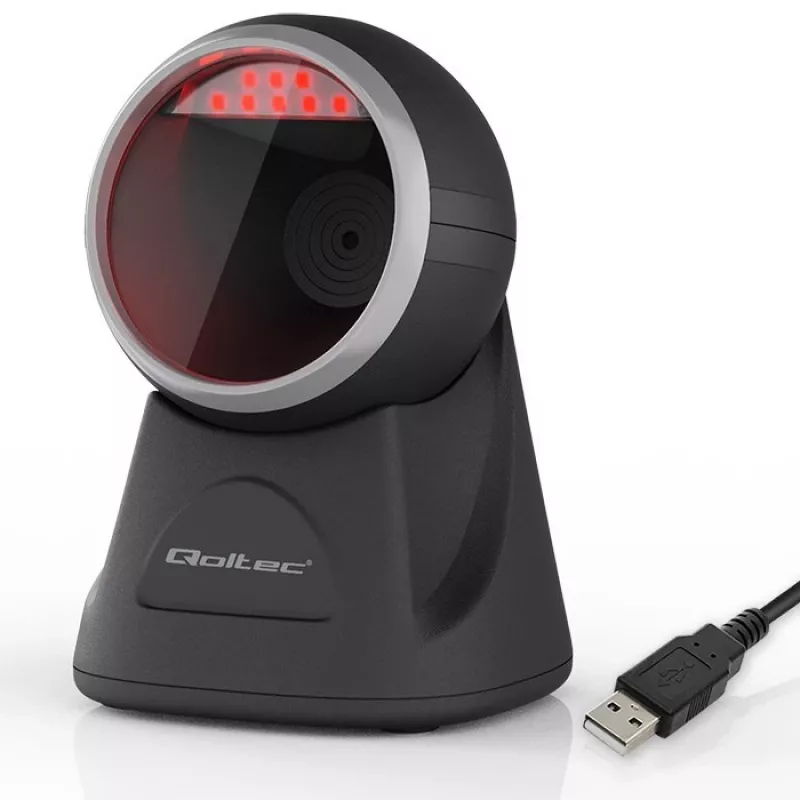 Qoltec tafel-barcodescanner voor 1D- en 2D-codes, QR-scanner, zwart
