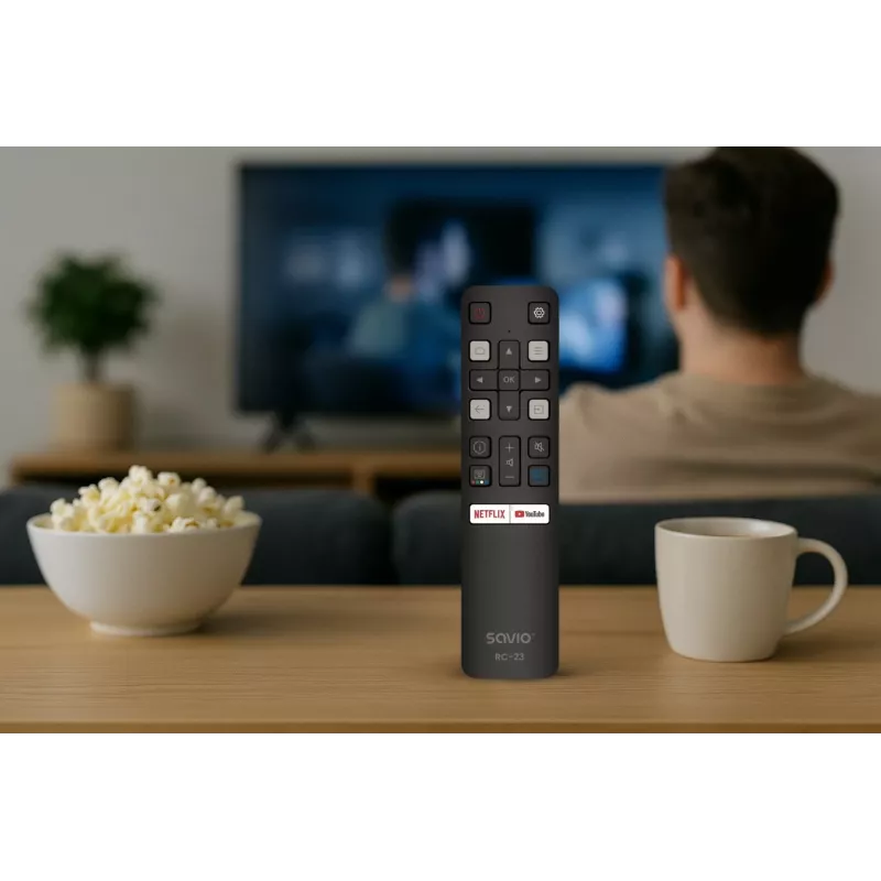 SAVIO RC-23 universele IR-afstandsbediening voor TCL-televisies — 19 toetsen, 10 m bereik