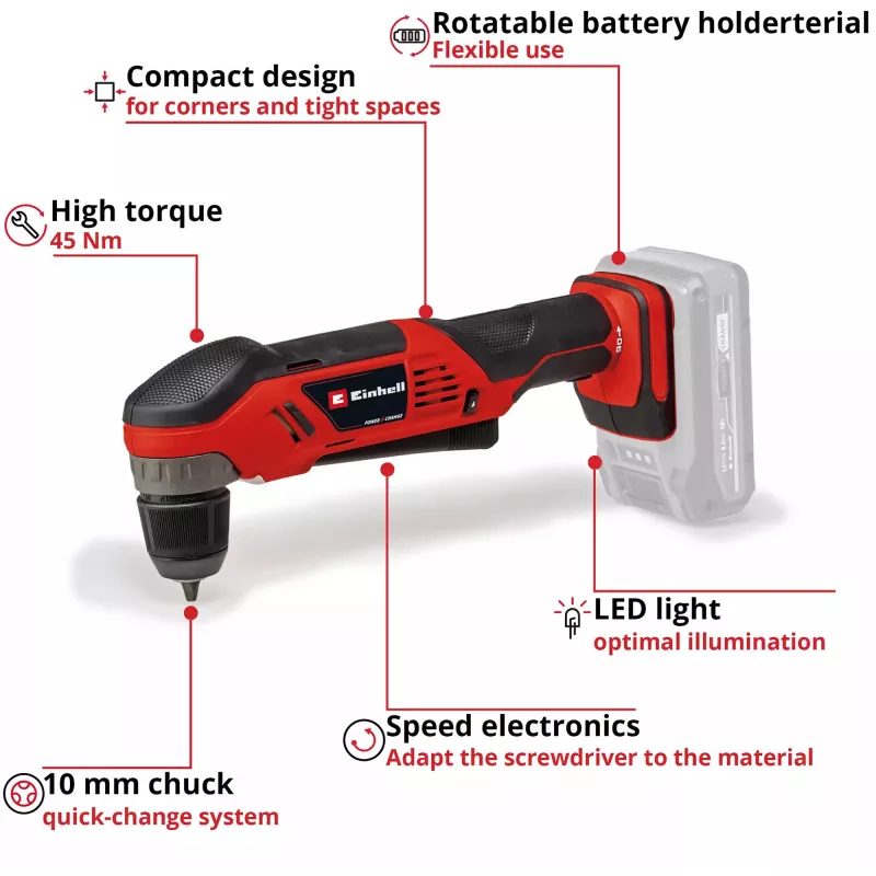 Einhell TE-AD 18 Li Solo accu-haakse boormachine, Power X-Change, 18 V, 45 Nm, zonder accu en lader, rood/zwart