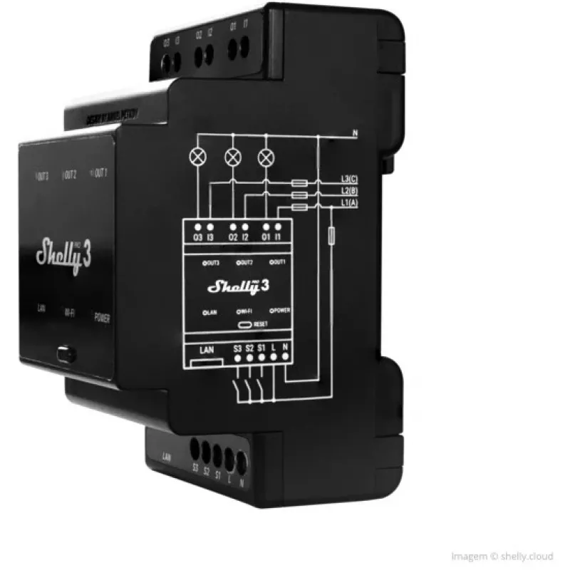 Shelly Pro 3 DIN-rail WiFi/LAN/Bluetooth-relaisschakelaar