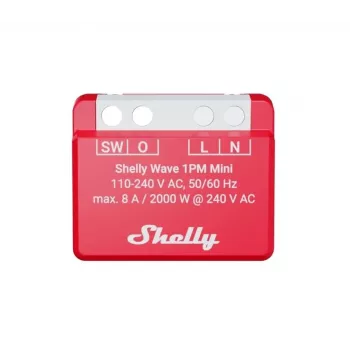 Inbouw slim relais Shelly 1PM — eenkanaals Z-Wave mini-schakelaar, 110–240 V, 8 A, 2000 W, 868,4 MHz