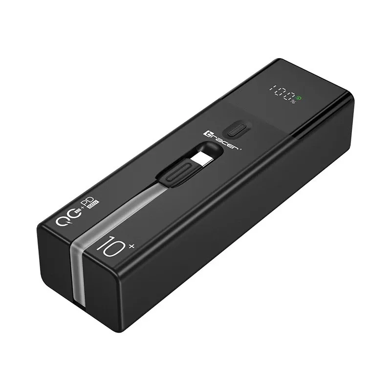 Draagbare powerbank TRACER Quant 10000 mAh Li-Ion, PD & QC3.0, 3 aansluitingen (2×USB-C, 1×USB-A), 100W, zwart