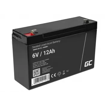 Verzegelde lood-zuur (VRLA) AGM-accu Green Cell 6V 12Ah, 94×151×50 mm, 1,65 kg
