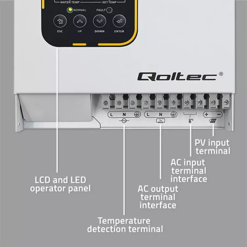 Omvormer QOLTEC ECO Solar Boost 4kW MPPT LCD, 4 kW uitgang, MPPT-laadregeling, LCD-display
