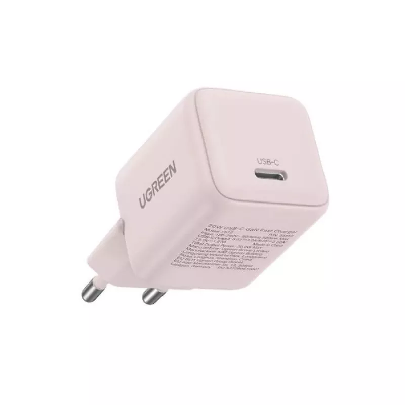 Voeding UGREEN X512 20W USB-C PD-snelladen, roze, 100–240V ingang, 1× USB-C