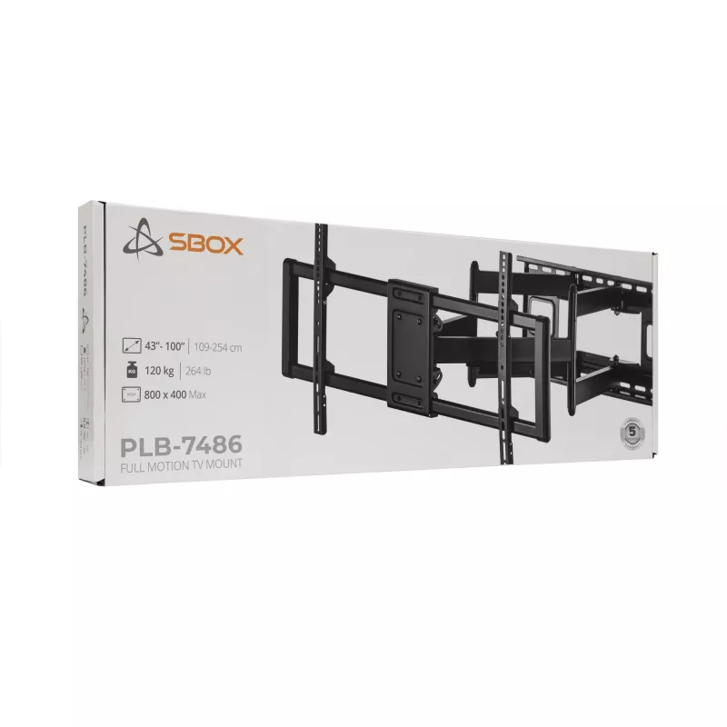 Sbox PLB-7486 kantel- en draaibare tv-wandbeugel, 43-100 inch, tot 120 kg, VESA 800x400