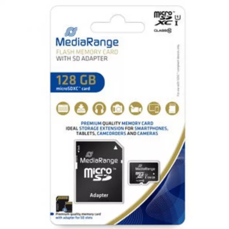 MediaRange MR945 - flashgeheugenkaart (microSDXC met SD-adapter) - 128 GB - UHS-I / Class10 - microSDXC - zwart (MR945)