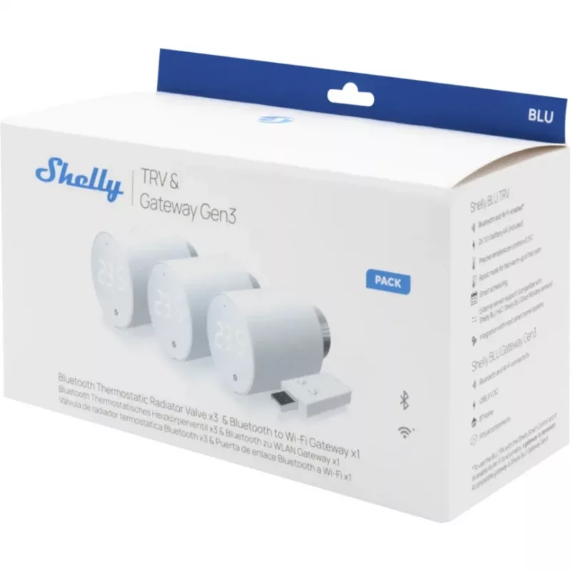 Shelly BLU TRV set van 3 st. radiatorthermostaten met BLU Gateway Gen3, wit