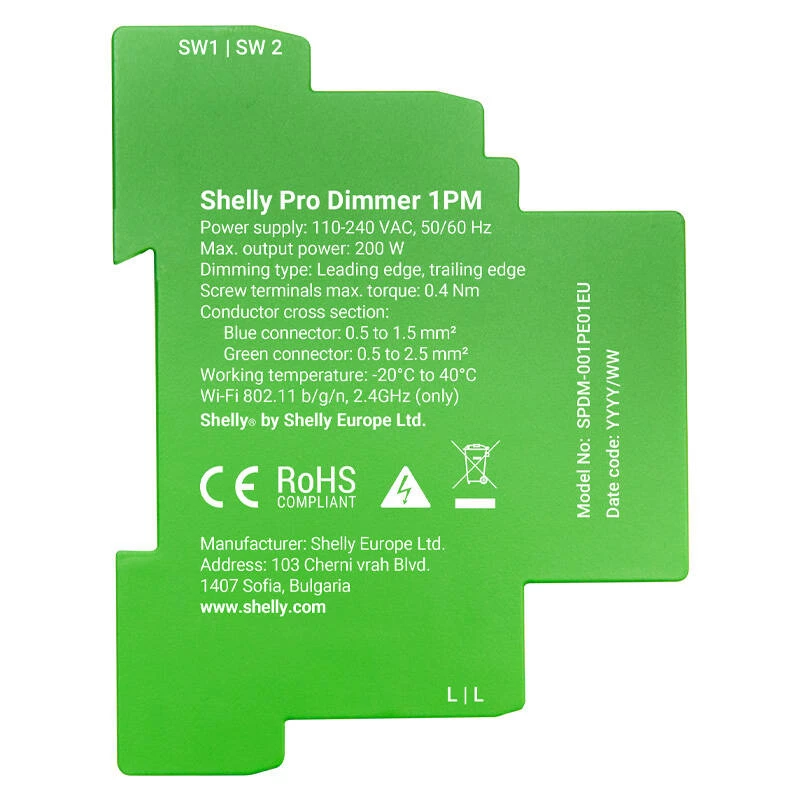 Shelly Pro Dimmer 1 DIN-rail slimme schakelaar, 1-kanaals