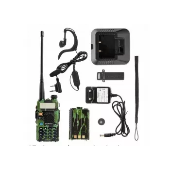 Draagbare tweewegportofoon Baofeng UV-5R 5W HT camo — dualband FM, 5 W, 1800 mAh batterij