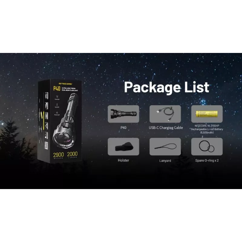 Zaklamp Nitecore P40 2000 lumen ultra-lange straal, model P40