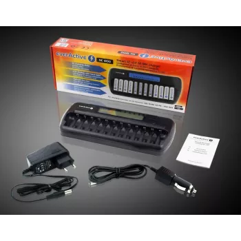 Batterijlader everActive NC-1200 – universele 12-voudige lader voor AA/AAA, 12 V ingang, zwart