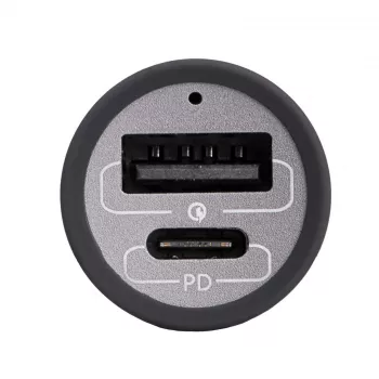 Akyga AK-CH-26 GaN-auto-oplader 12/24 V, 100 W, USB-C PD 3.0 + USB-A QC 3.0, grijs