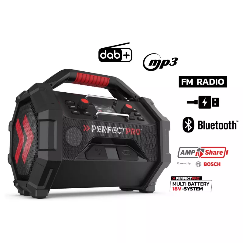 Draagbare bouwradio PerfectPro ROCKTAGON 18V — accu-aangedreven bouwradio