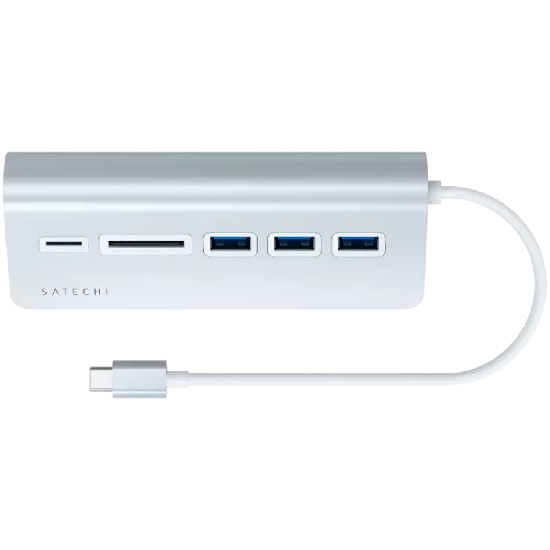 Satechi Type-C aluminium USB-hub & kaartlezer, zilver, ST-TCHCRS