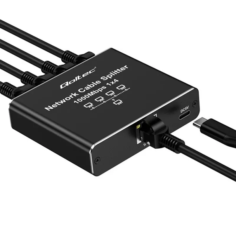 Ethernet mini-switch QOLTEC 52293 1x4 RJ45, unmanaged netwerksplitter 1-in 4-out