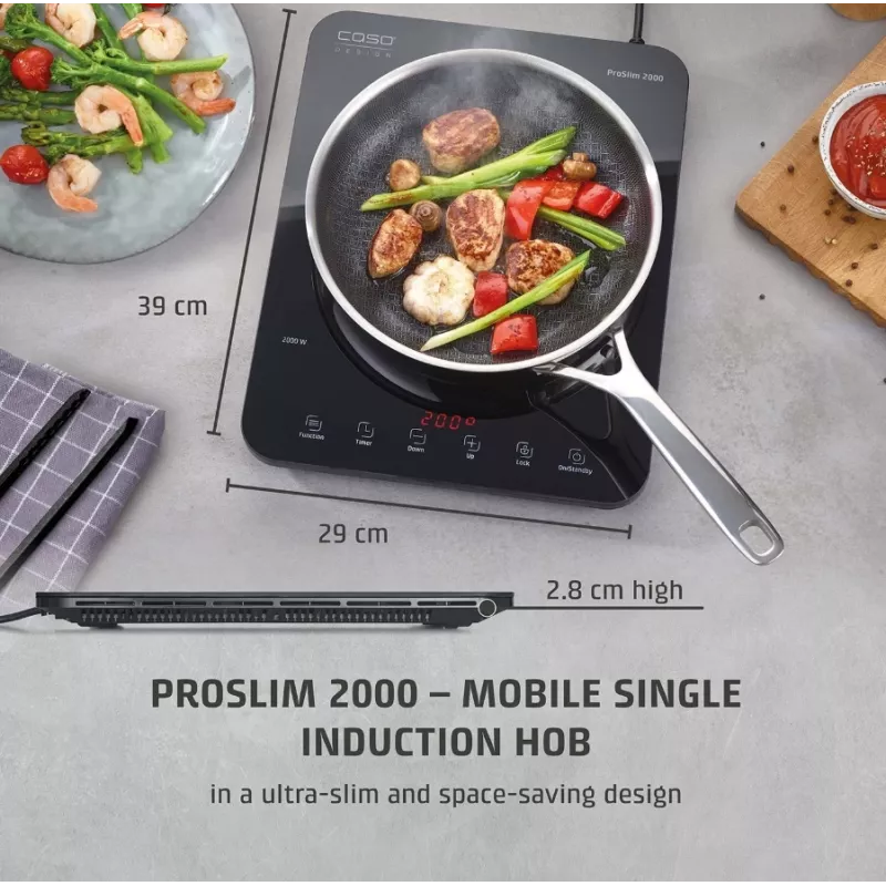 Caso ProSlim 2000 2236 Mobiele enkelvoudige inductiekookplaat, glas, sensortouch, zwart