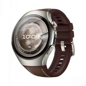Smartwatch HUAWEI WATCH 5 Classic 46 mm, 1.38 inch AMOLED 466×466, touchscreen, GPS, zilveren behuizing, bruine band