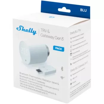 Thermostatische radiatorkraan-set Shelly Heating Control BLU TRV + BLU Gateway Gen. 3 — M30×1,5, Wi‑Fi, AA-batterijen, 78 mm hoogte