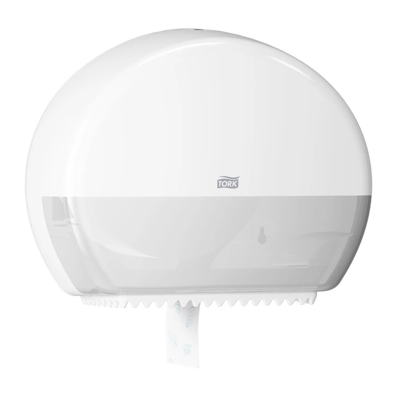 Papieren handdoekdispenser Tork Mini Jumbo Roll 132×345×275 mm, wit, MPN 555000