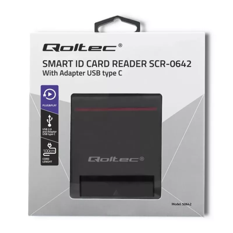 ID-kaartlezer QOLTEC smartchip-ID-kaartlezer — USB, zwart, 84,5×65×16 mm, 63 g