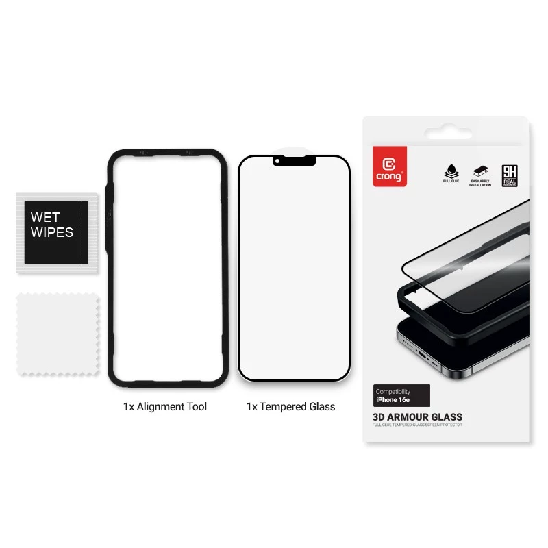 Gehard glas displayscherm Crong voor iPhone 16e / 14 / 13 / 13 Pro — 3D-volledige bedekking