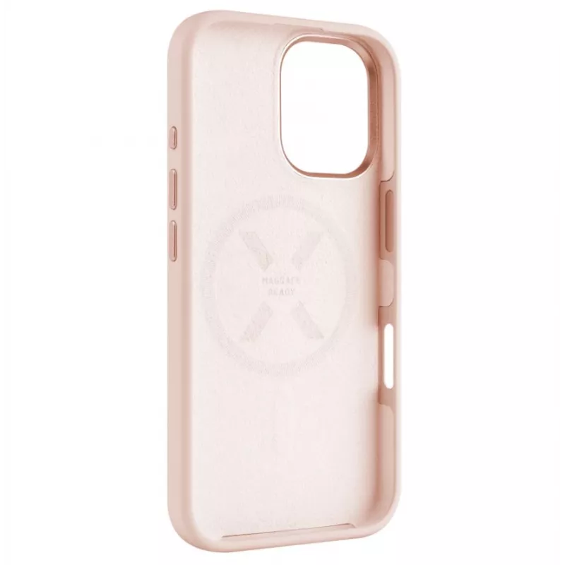 Achtercover FIXED voor Apple iPhone 16 Liquid Silicone roze met MagFlow slanke beschermhoes