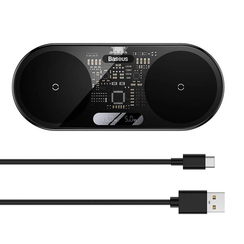Baseus 2In1 20W digitaal LED-display hoofdtelefoon zwart draadloos opladen