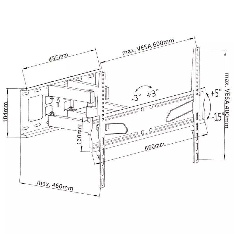 Maclean MC-723 B - wandbeugel voor beeldscherm 37-70, 600x400 VESA, voor max. 40 kg, zwart